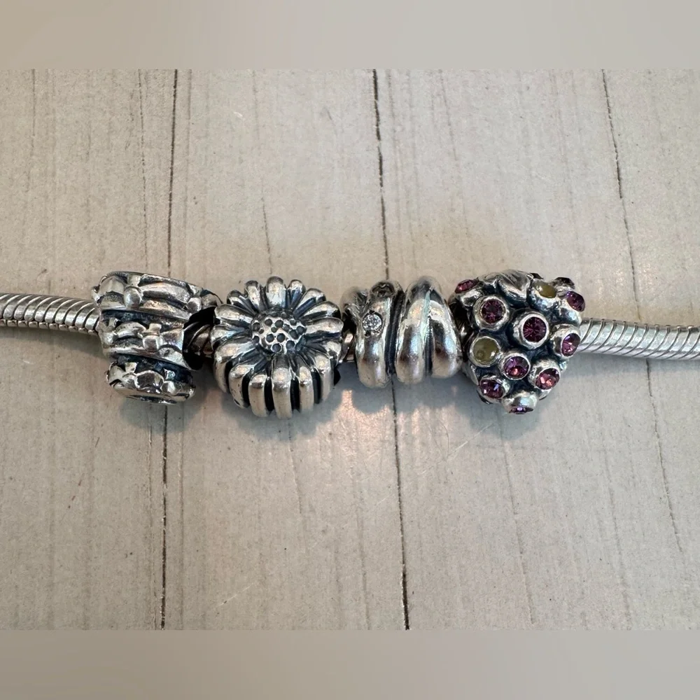 Biagi/Pandora 925 Sterling Silver Snake Bracelet with Vintage Charms - Picture 8 of 15